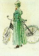 Carl Larsson fru grosshandlare eriksson-kvinna vid cykel France oil painting artist
